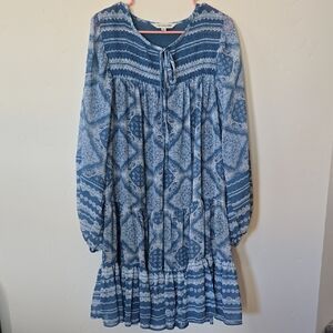 Davi & Dani Blue Boho Tiered Midi Dress